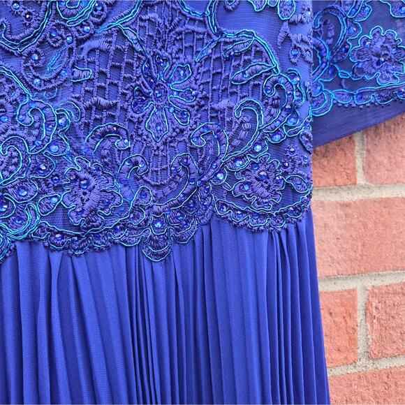 Lenovia 8145 Royal Blue Pleated Embellished Gown Dress Modest Classy Size XL - Picture 4 of 7